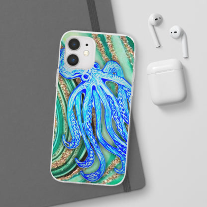 Octopus Seafoam Phone Case — Artistic Blue Octopus Flexible Protective Cover