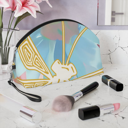Floral Pastel Makeup Bag — Gold Butterfly Cosmetic Pouch