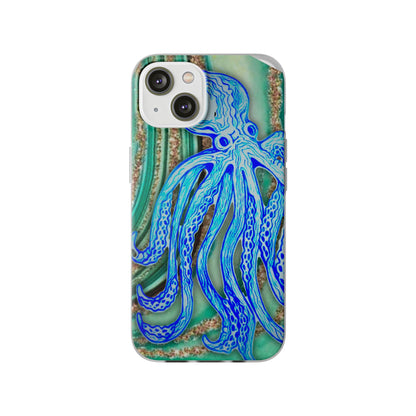 Octopus Seafoam Phone Case — Artistic Blue Octopus Flexible Protective Cover