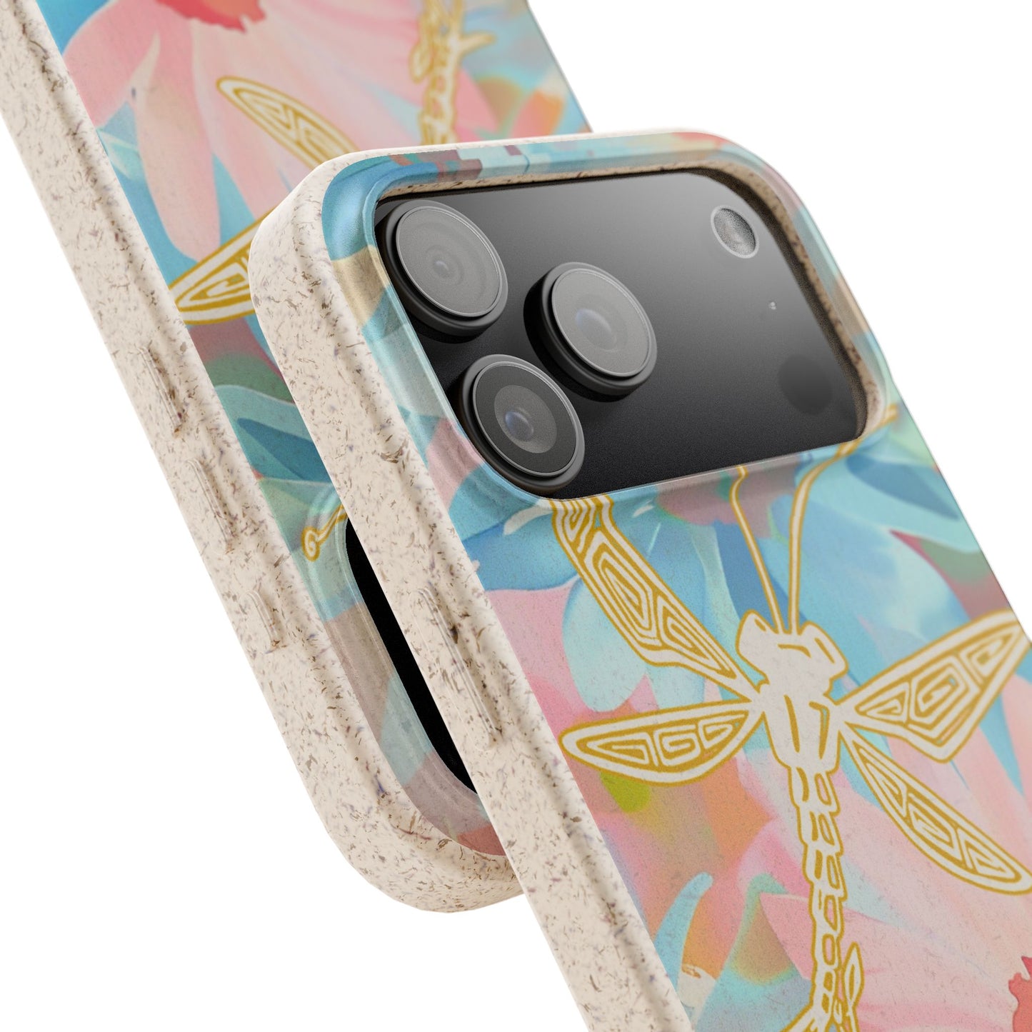 Biodegradable Floral Dragonfly Phone Case – Eco-Friendly Pastel iPhone Cover