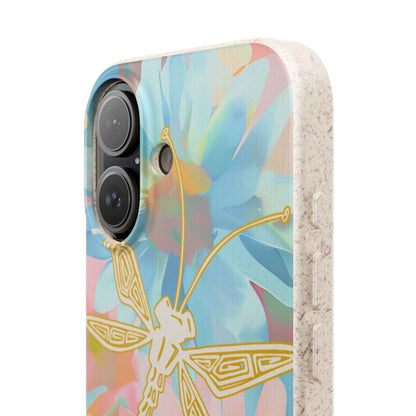 Biodegradable Floral Dragonfly Phone Case – Eco-Friendly Pastel iPhone Cover