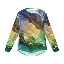 Men's UV Long Sleeve Shirt — Abstract Ocean Green & Gold All-Over Print