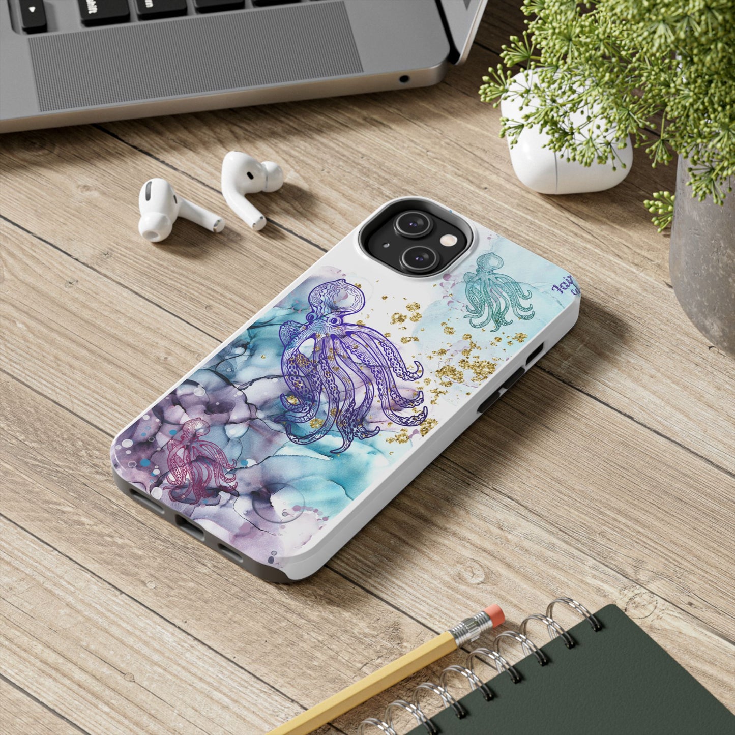 Octopus Art Tough Phone Case — Purple Nautical Sea Creature Design