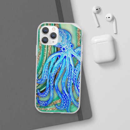 Octopus Seafoam Phone Case — Artistic Blue Octopus Flexible Protective Cover