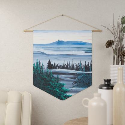 Mountain Mist Pennant Wall Banner — Serene Forest Landscape Hanging Decor