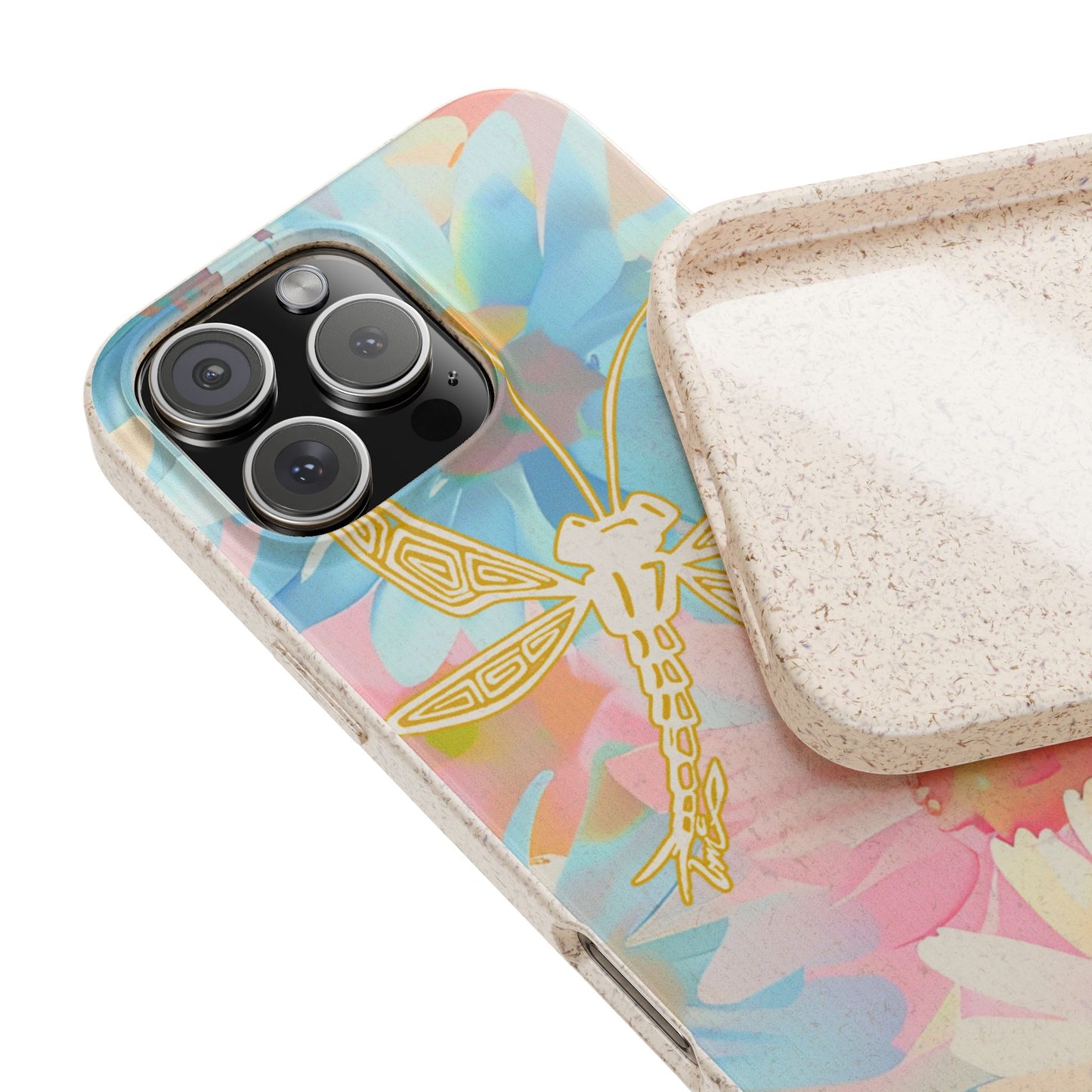 Biodegradable Floral Dragonfly Phone Case – Eco-Friendly Pastel iPhone Cover