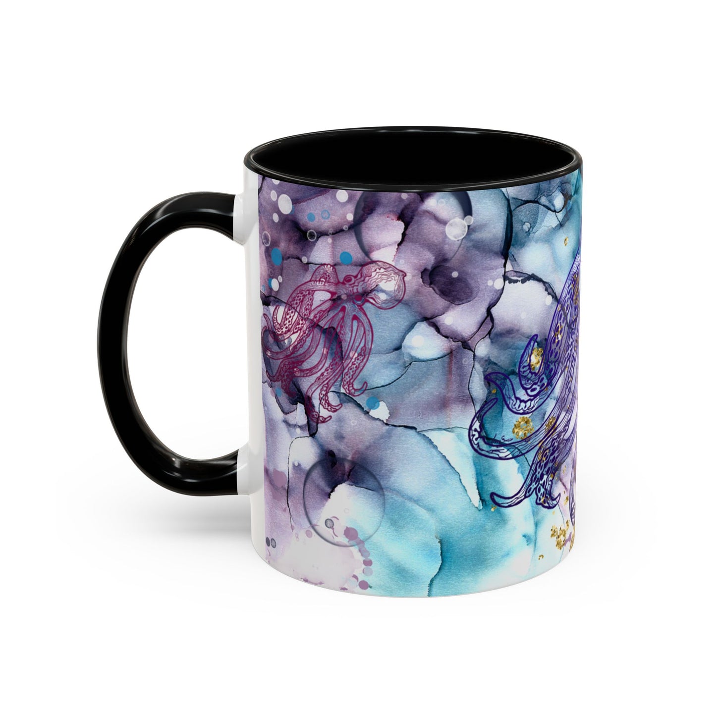 Octopus Watercolor Coffee Mug — Ocean Jellyfish Art Accent Mug (11/15oz)