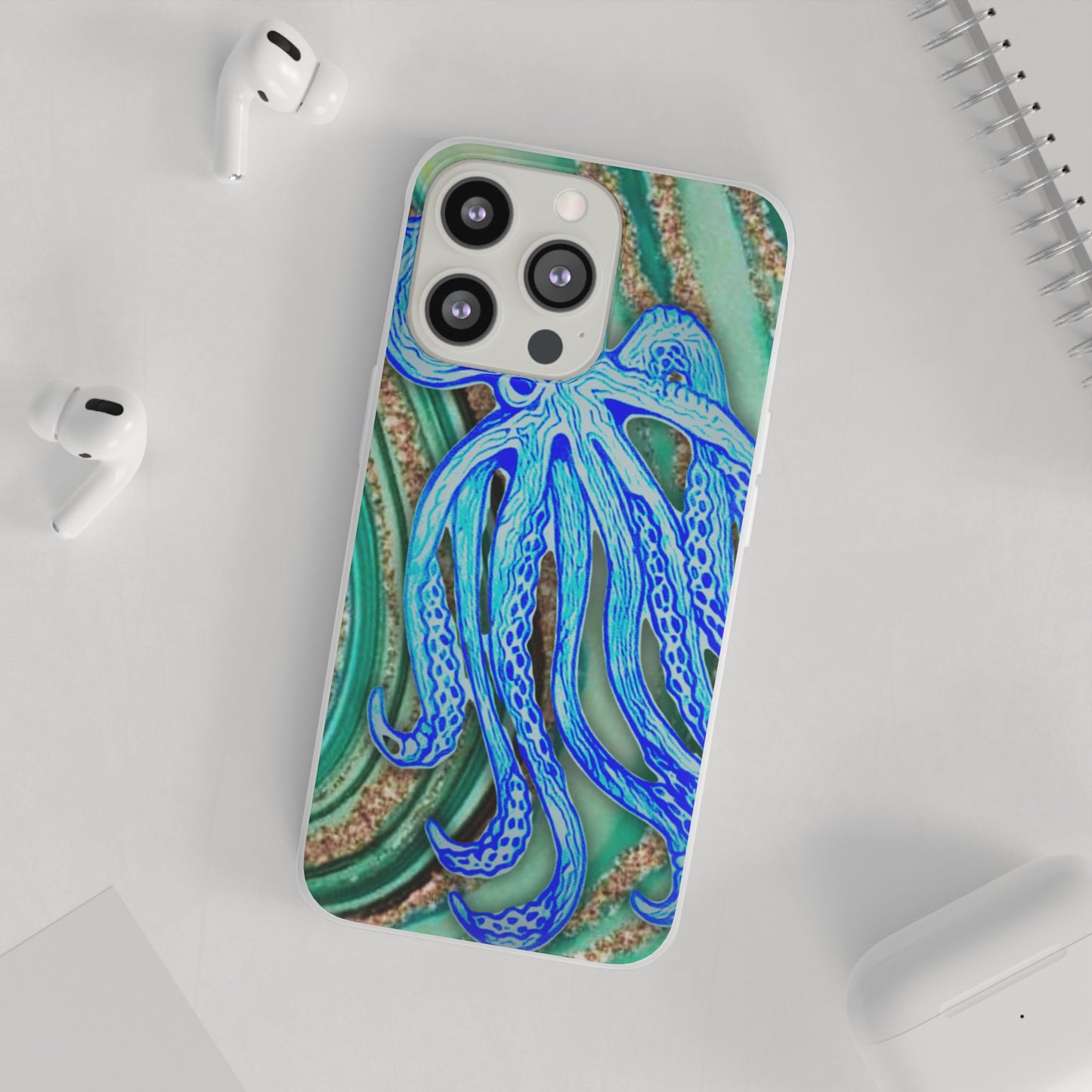 Octopus Seafoam Phone Case — Artistic Blue Octopus Flexible Protective Cover
