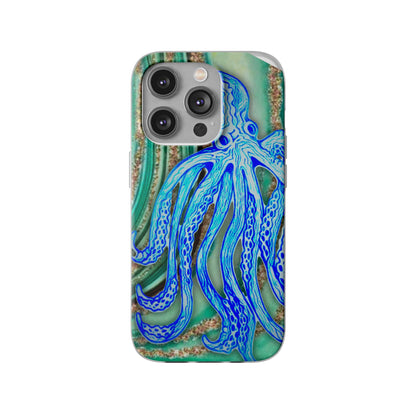 Octopus Seafoam Phone Case — Artistic Blue Octopus Flexible Protective Cover