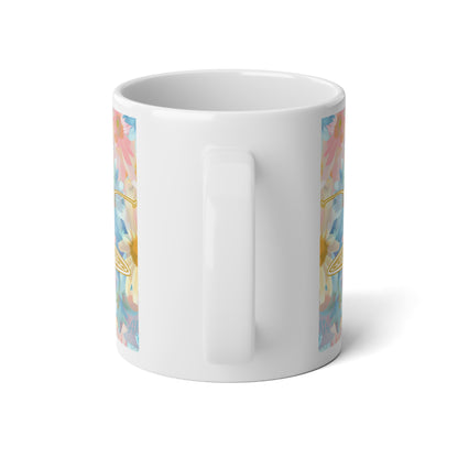 20oz Jumbo Mug — Pastel Floral Daisy Pattern with Gold Dreamcatcher Accent