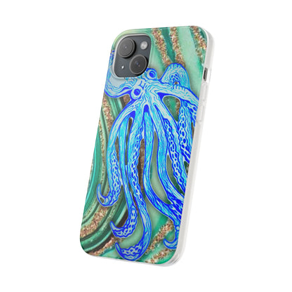 Octopus Seafoam Phone Case — Artistic Blue Octopus Flexible Protective Cover