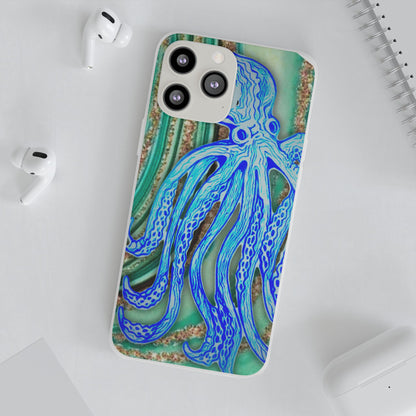 Octopus Seafoam Phone Case — Artistic Blue Octopus Flexible Protective Cover