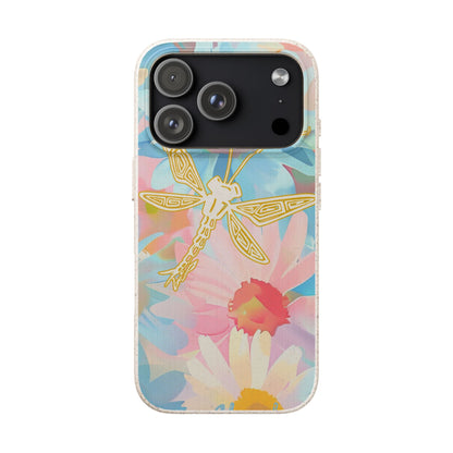 Biodegradable Floral Dragonfly Phone Case – Eco-Friendly Pastel iPhone Cover
