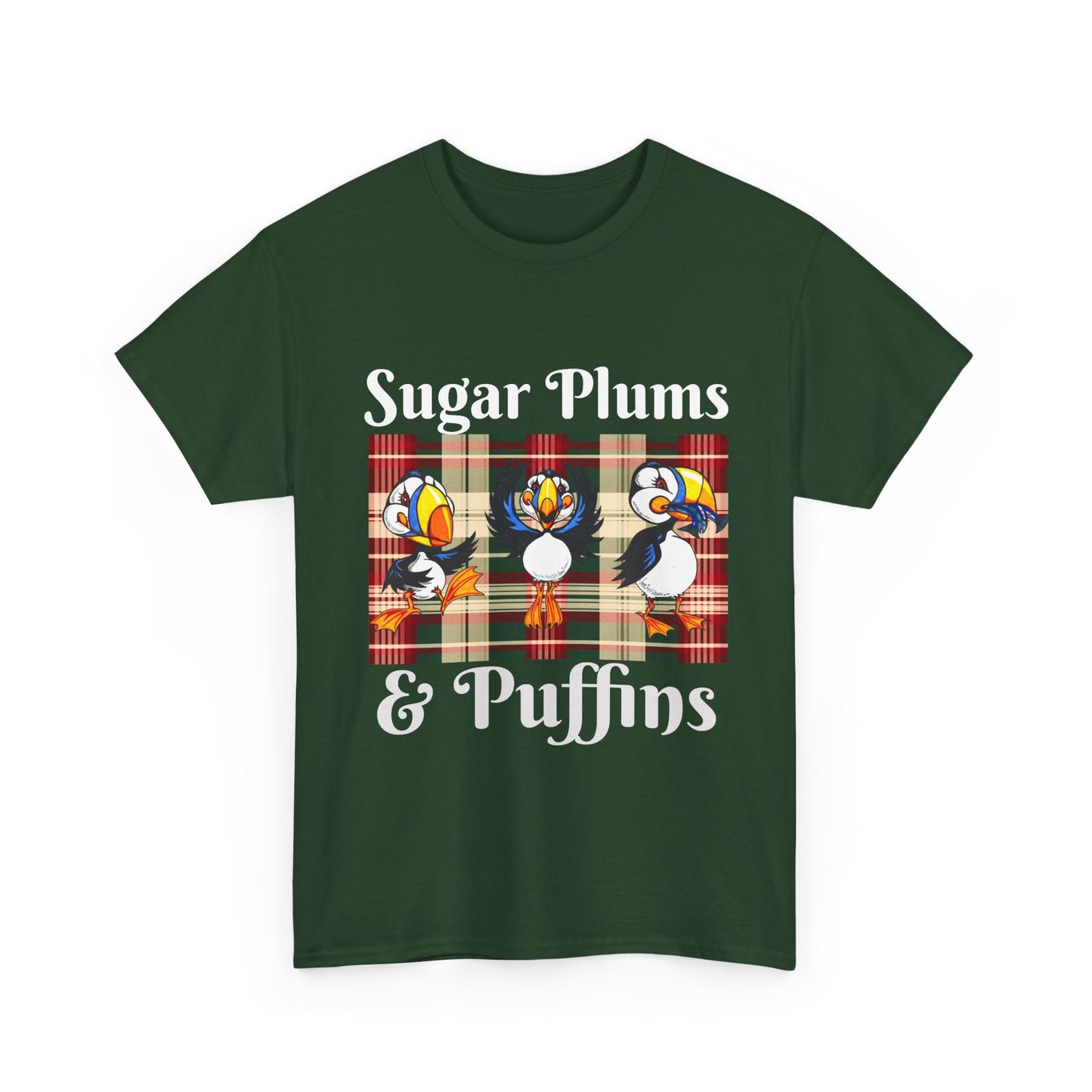 Puffins Plaid T‑Shirt — Cute Puffin Graphic Tee