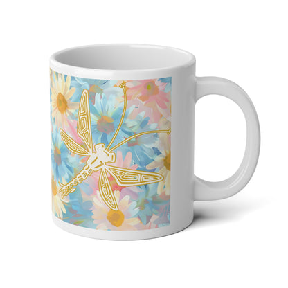 20oz Jumbo Mug — Pastel Floral Daisy Pattern with Gold Dreamcatcher Accent
