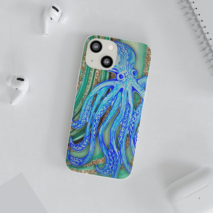 Octopus Seafoam Phone Case — Artistic Blue Octopus Flexible Protective Cover