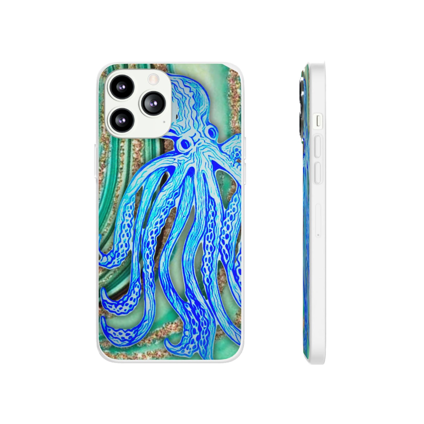 Octopus Seafoam Phone Case — Artistic Blue Octopus Flexible Protective Cover