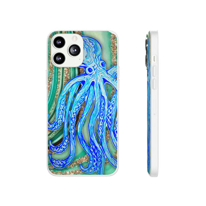 Octopus Seafoam Phone Case — Artistic Blue Octopus Flexible Protective Cover