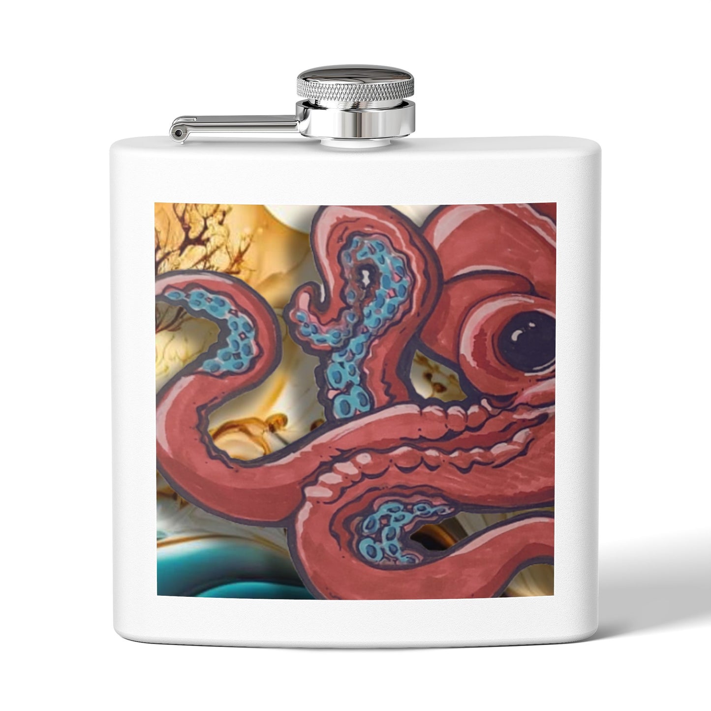 6oz Stainless Steel Flask — Ocean Octopus Art Design