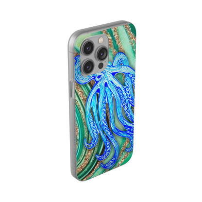 Octopus Seafoam Phone Case — Artistic Blue Octopus Flexible Protective Cover