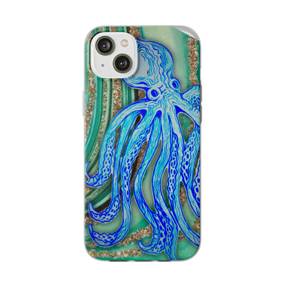 Octopus Seafoam Phone Case — Artistic Blue Octopus Flexible Protective Cover