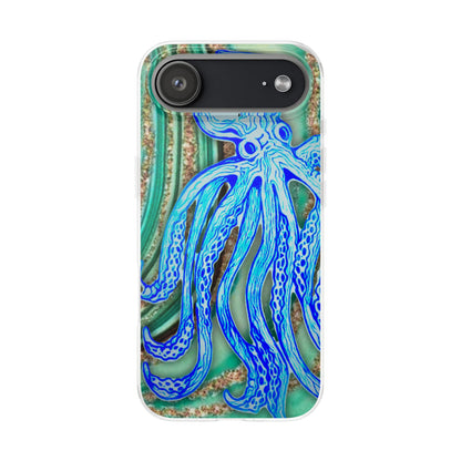 Octopus Seafoam Phone Case — Artistic Blue Octopus Flexible Protective Cover