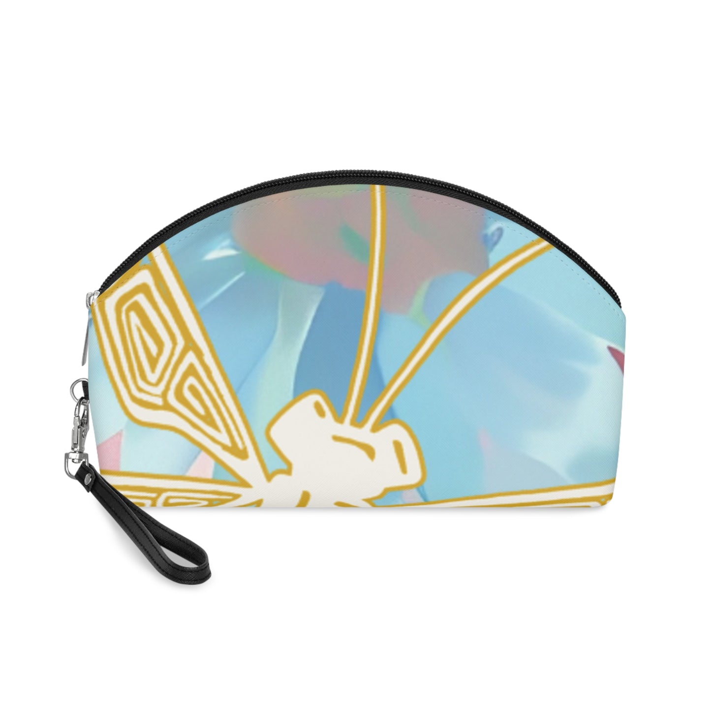 Floral Pastel Makeup Bag — Gold Butterfly Cosmetic Pouch