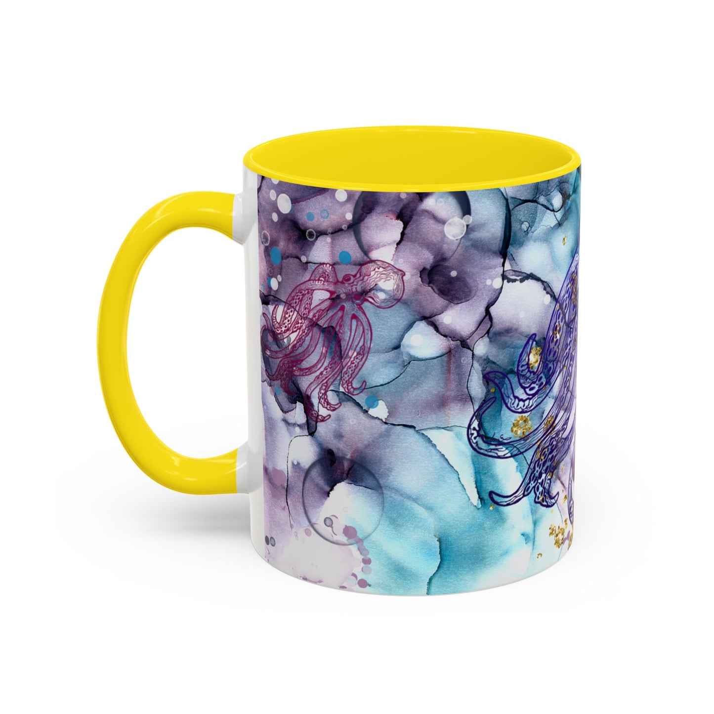 Octopus Watercolor Coffee Mug — Ocean Jellyfish Art Accent Mug (11/15oz)