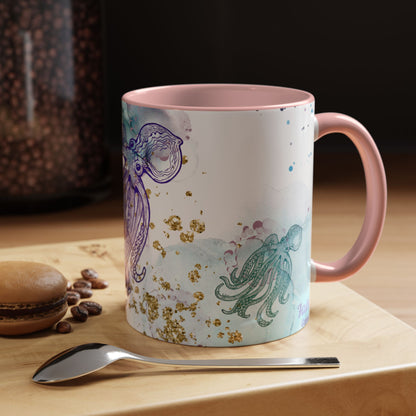 Octopus Watercolor Coffee Mug — Ocean Jellyfish Art Accent Mug (11/15oz)