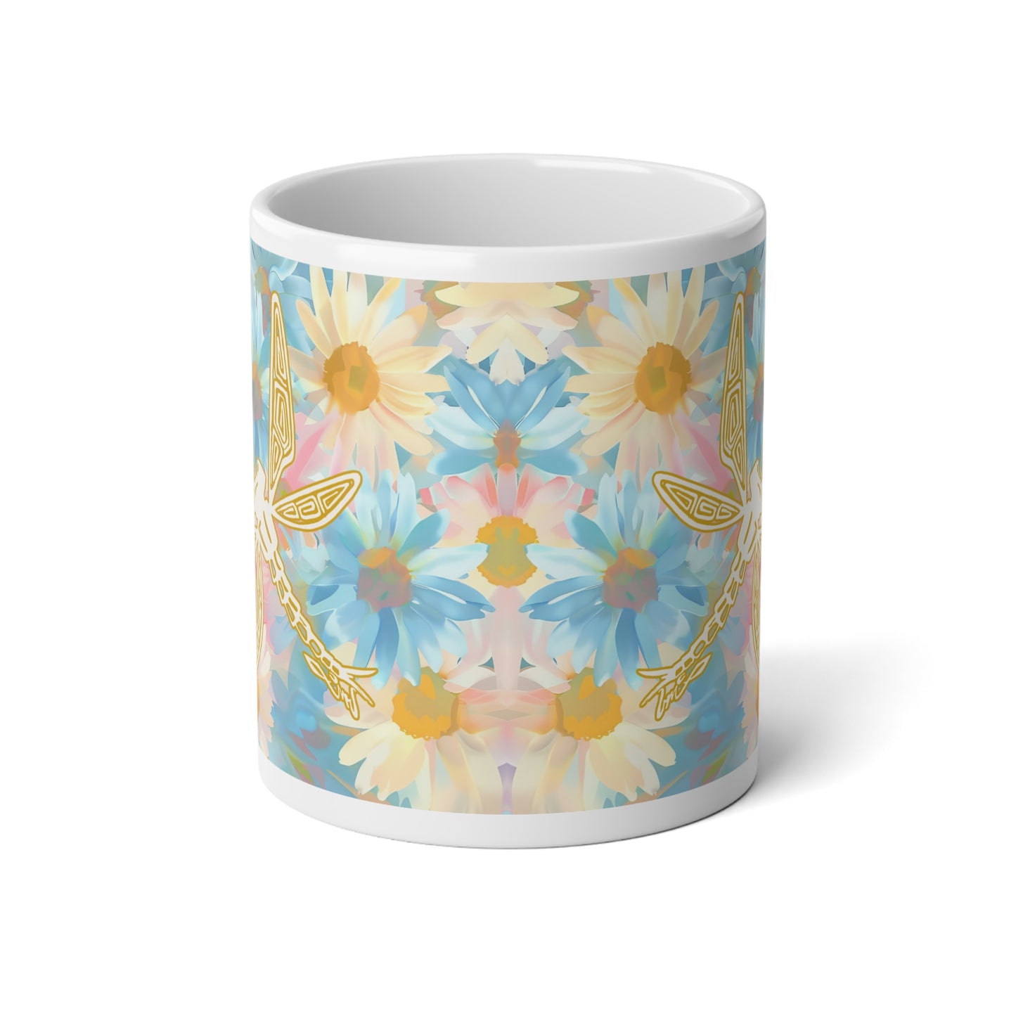 20oz Jumbo Mug — Pastel Floral Daisy Pattern with Gold Dreamcatcher Accent