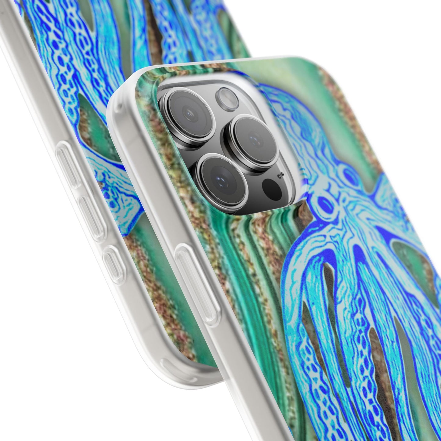 Octopus Seafoam Phone Case — Artistic Blue Octopus Flexible Protective Cover