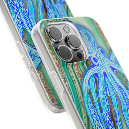 Octopus Seafoam Phone Case — Artistic Blue Octopus Flexible Protective Cover